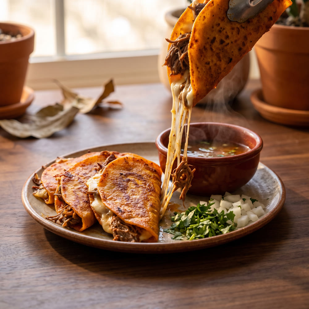 Crispy birria tacos