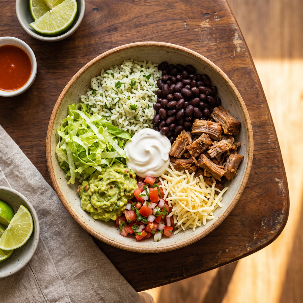 Burrito bowl with cheese and pico de gallo